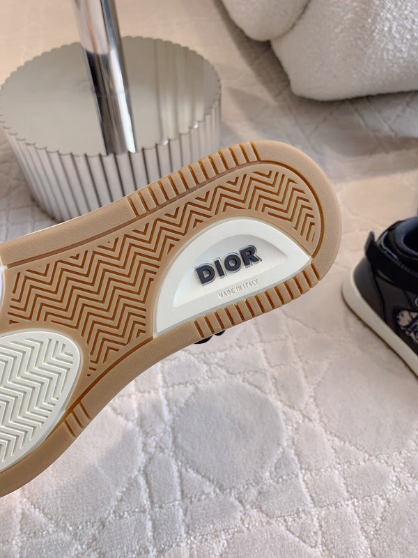 CD B27 High-Top Sneaker Black Charcoal Blue Print Calfskin And Oblique Jacquard Fabric