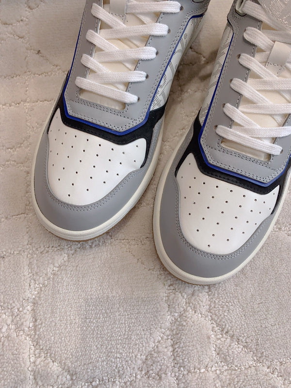 CD B27 High-Top Sneaker White Grey And Red Blue Print Calfskin