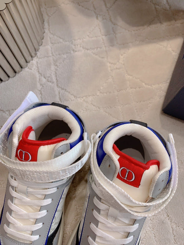 CD B27 High-Top Sneaker White Grey And Red Blue Print Calfskin