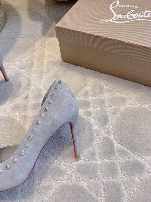 CL Irishell 85 Studded d'Orsay Pumps Light Pewter Suede 177129