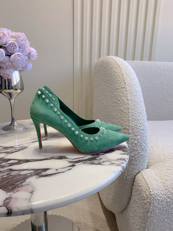 CL Irishell 85 Studded d'Orsay Pumps Green Suede 177127