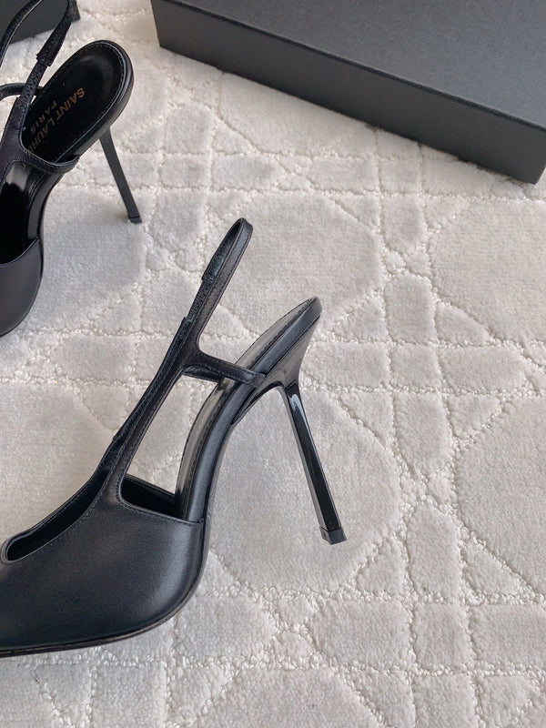 HIGH HEEL 10 CM SLINGBACK IN BLACK CALFSKIN WITH GOLD HARDWARE