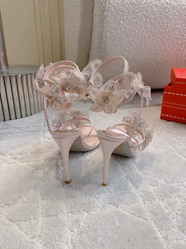 RC Flower Sandals Pink Nude Sheepskin Rhinestones 328466