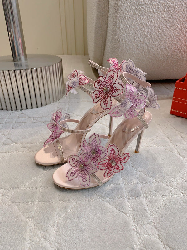 RC Flower Sandals Pink Sheepskin Rhinestones 328465