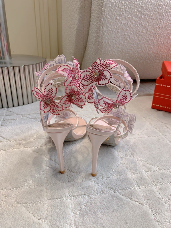 RC Flower Sandals Pink Sheepskin Rhinestones 328465