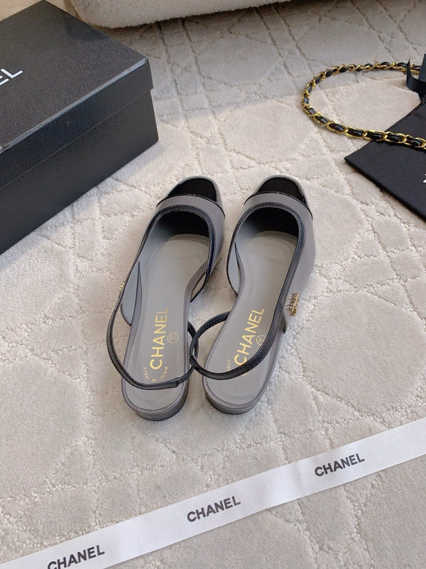 CC Cap Toe Slingback Black Gray Lambskin 404282