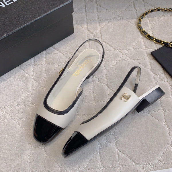 CC Cap Toe Slingback Black White Lambskin 404284