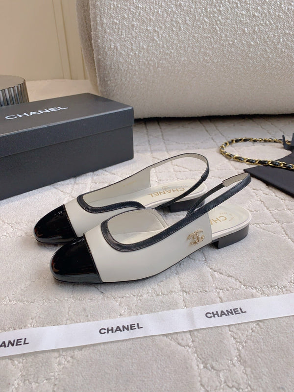 CC Cap Toe Slingback Black White Lambskin 404284