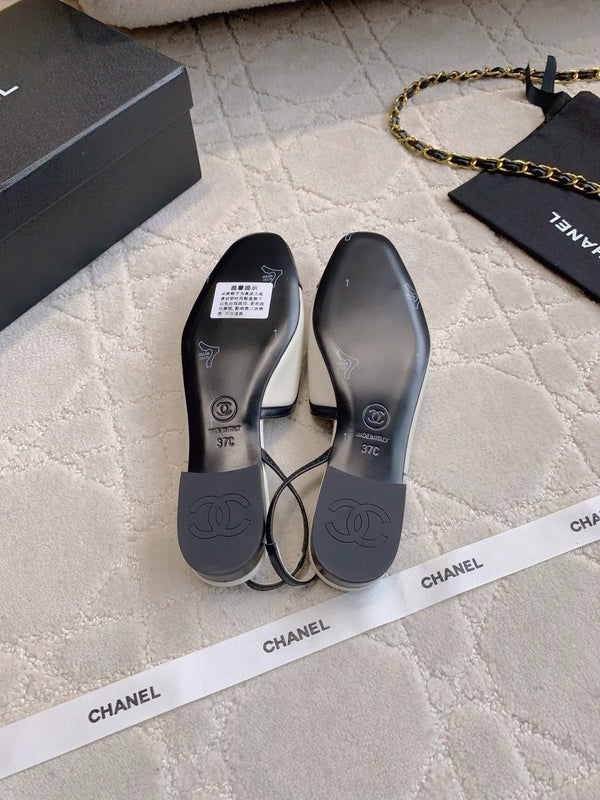 CC Cap Toe Slingback Black White Lambskin 404284