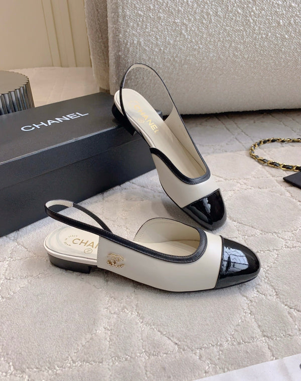 CC Cap Toe Slingback Black White Lambskin 404284