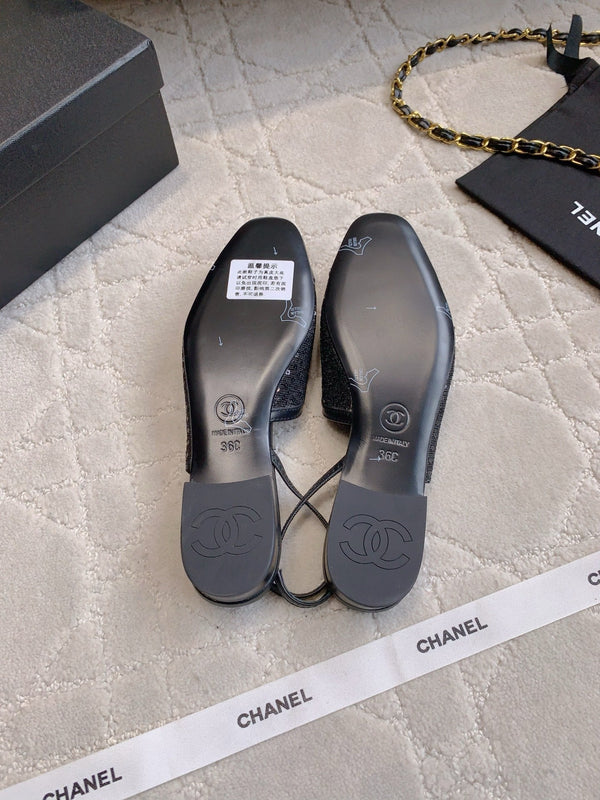 CC Cap Toe Slingback Black Lamskin & Glitter 404279