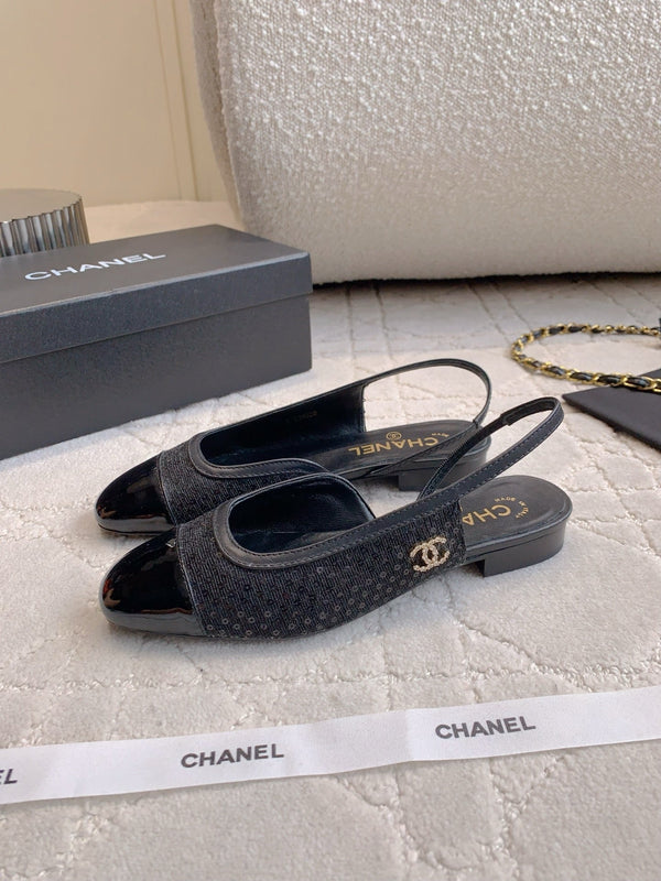 CC Cap Toe Slingback Black Lamskin & Glitter 404279