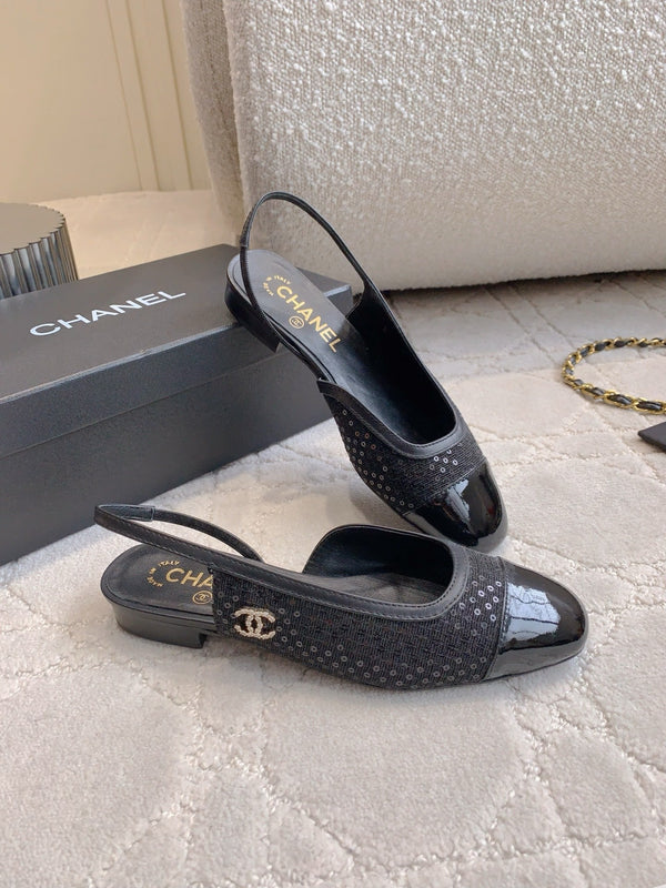 CC Cap Toe Slingback Black Lamskin & Glitter 404279
