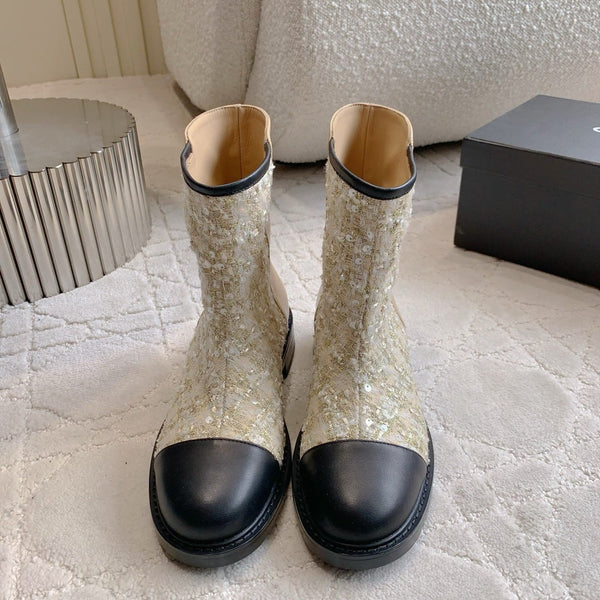 CC Ankle Boot 30mm Beige Cowhide Glitter 464577