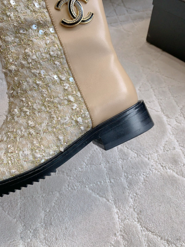 CC Ankle Boot 30mm Beige Cowhide Glitter 464577