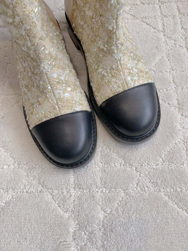 CC Ankle Boot 30mm Beige Cowhide Glitter 464577