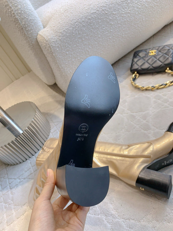 CC 25 Heeled Long Boot Light Gold mix Black Patent Leather 516681