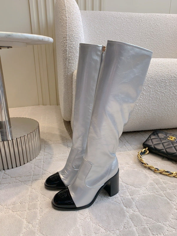 CC 25 Heeled Long Boot Silver mix Black Patent Leather 516680