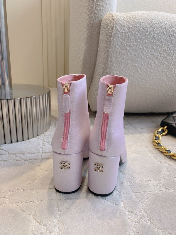 CC 25 Short Boot Pink Black Fabric Sheepskin 516639
