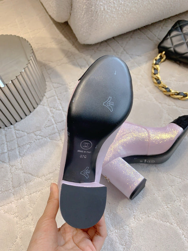 CC 25 Short Boot Pink Black Fabric Sheepskin 516639