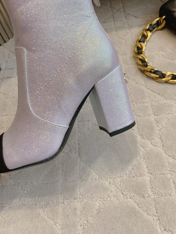 CC 25 Short Boot Light Pink Black Fabric Sheepskin 516638