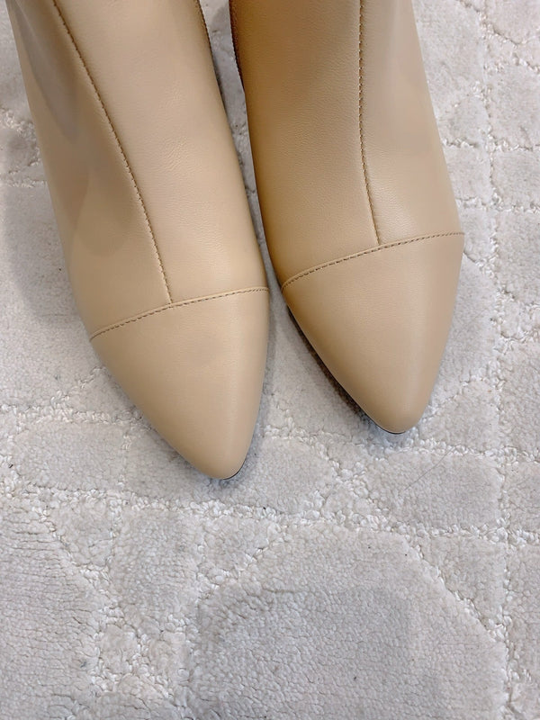 CC 25 Chunky High-heeled Ankle Boots Beige Calfskin 516659