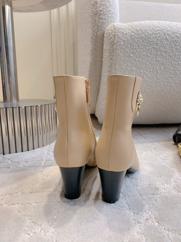 CC 25 Chunky High-heeled Ankle Boots Beige Calfskin 516659