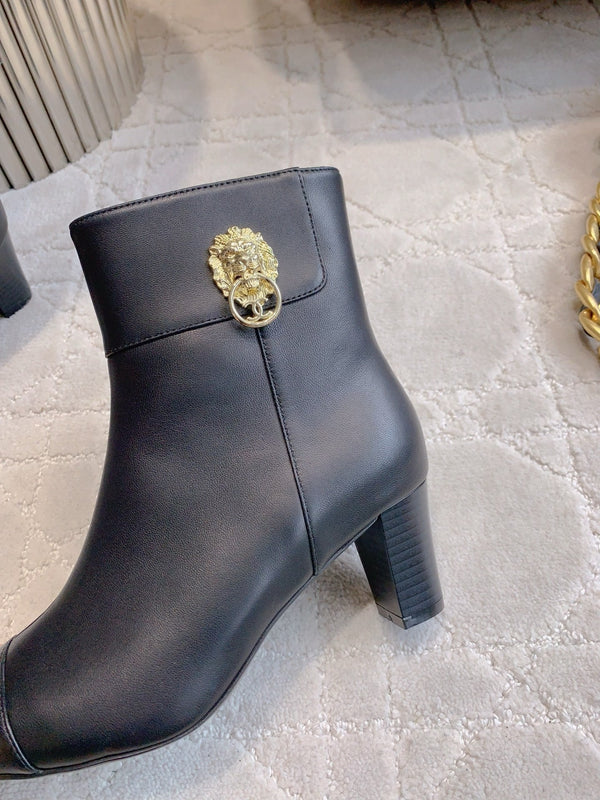 CC 25 Chunky High-heeled Ankle Boots Black Gold Calfskin 516660