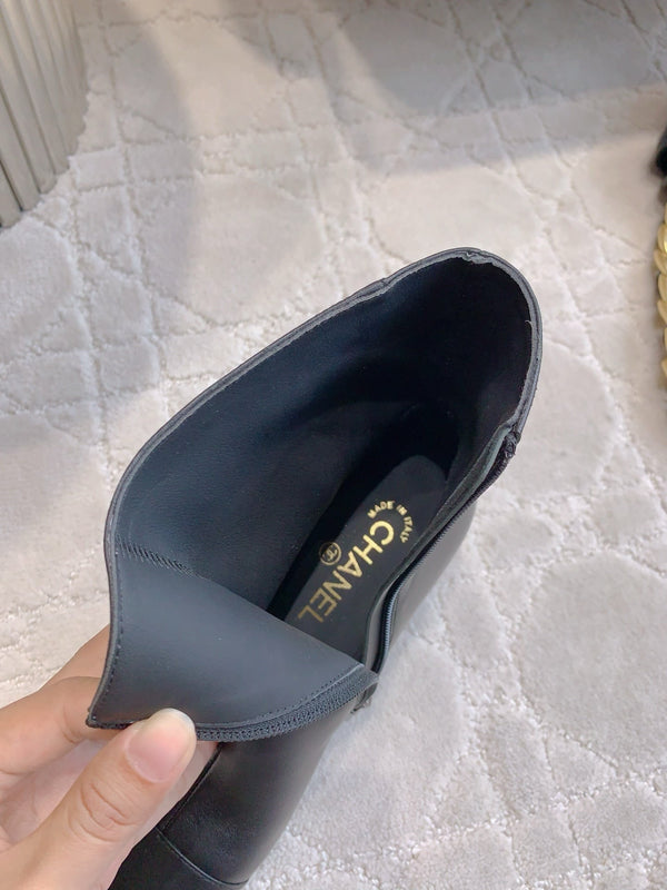 CC 25 Chunky High-heeled Ankle Boots Black Gold Calfskin 516660