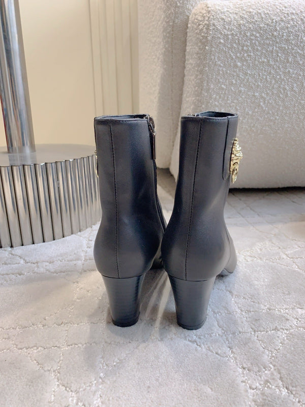 CC 25 Chunky High-heeled Ankle Boots Black Gold Calfskin 516660