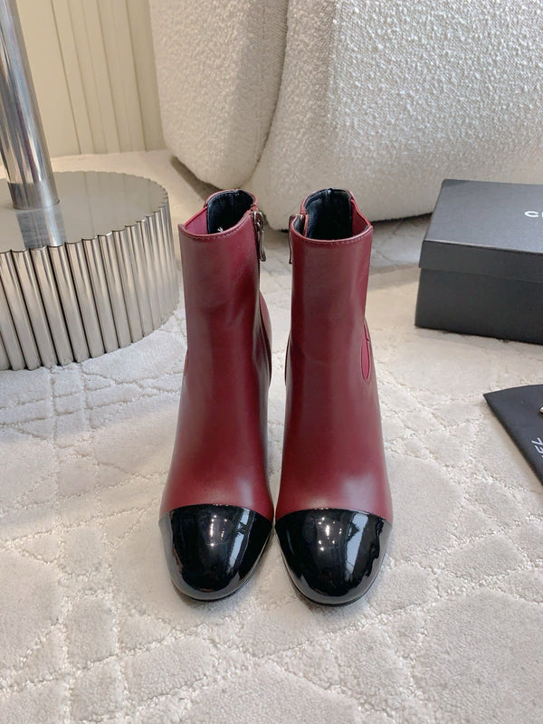CC 25 Pearl Heel Boot Burgundy Black Calfskin 516654