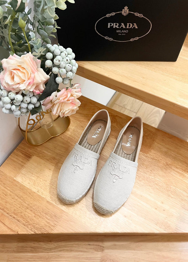 PRA ESPADRILLES LOAFERS CREAMY WHITE LINEN FABRIC
