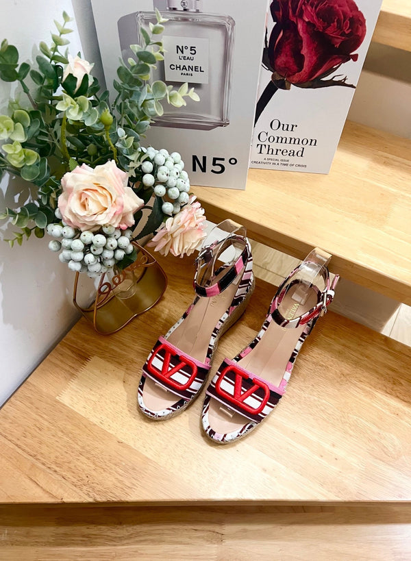 Valentino Wedge Sandals Multicolor Canvas 240576