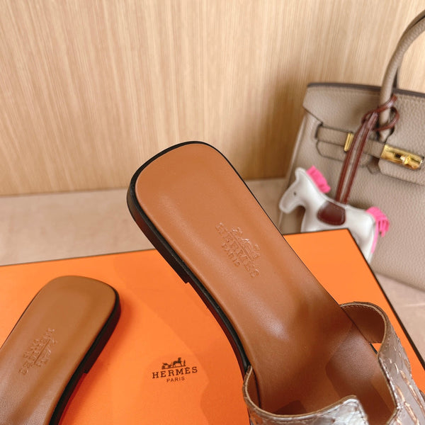 HM Oran Sandals Brown Sliver Calfskin 312774