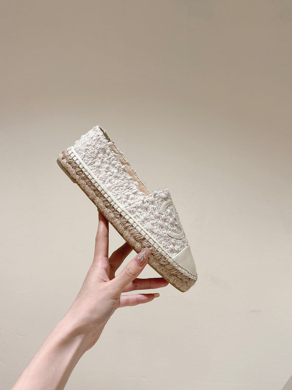 espadrillas in tweed grigio e pelle di vitello bianca