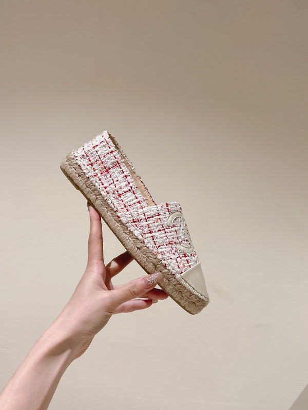 espadrillas bianche rosse tweed pelle di vitello bianca