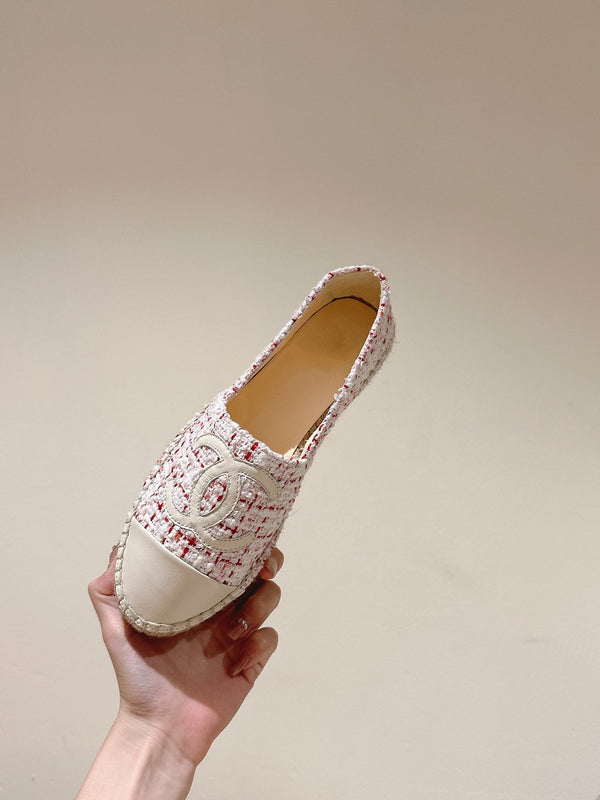 espadrillas bianche rosse tweed pelle di vitello bianca