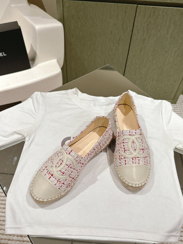 espadrillas bianche rosse tweed pelle di vitello bianca