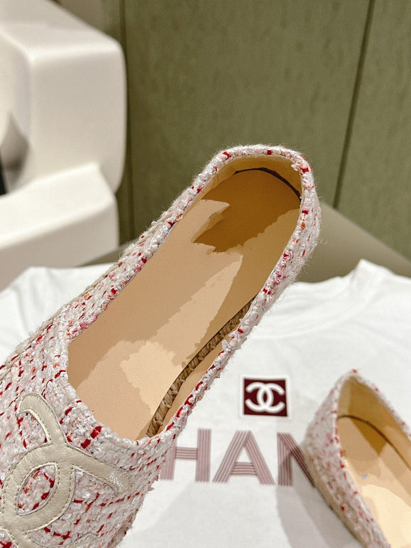 espadrillas bianche rosse tweed pelle di vitello bianca