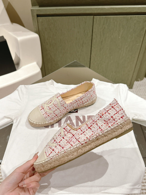 espadrillas bianche rosse tweed pelle di vitello bianca