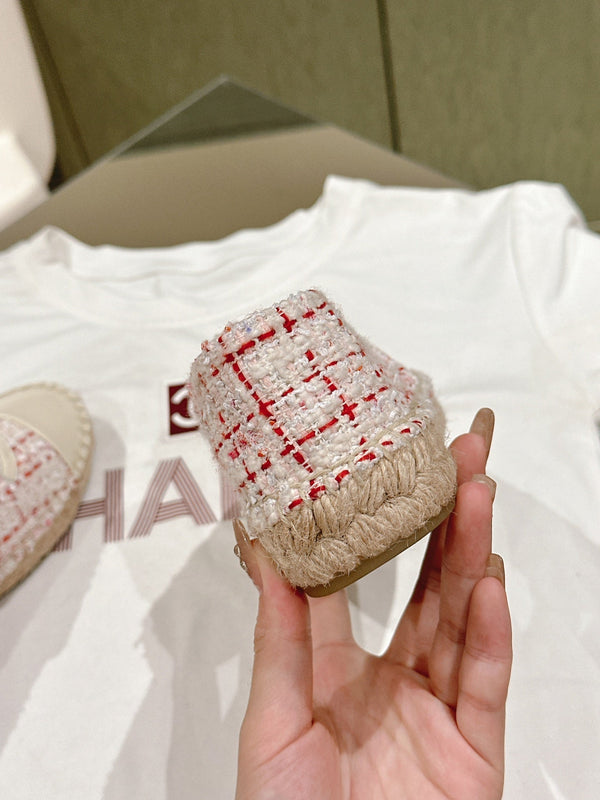 espadrillas bianche rosse tweed pelle di vitello bianca