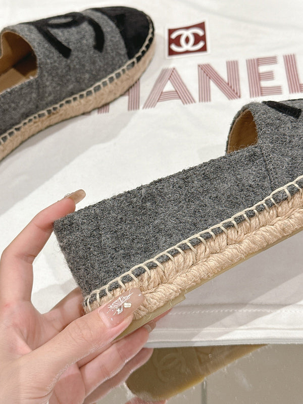 espadrillas grigio scuro cotone tweed nero camoscio