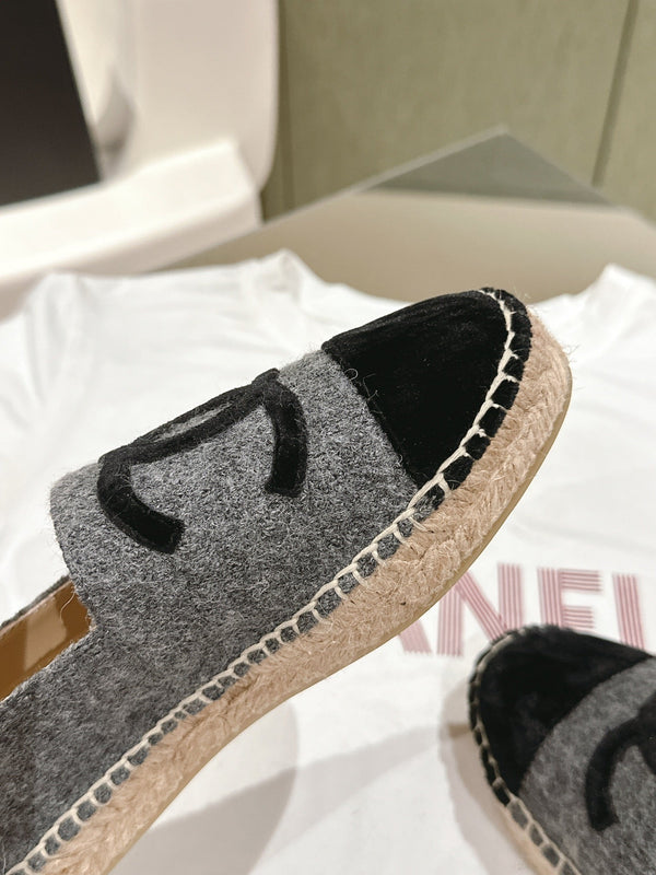 espadrillas grigio scuro cotone tweed nero camoscio
