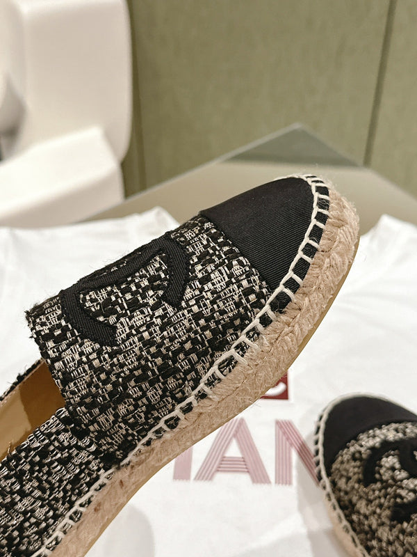 espadrilles black silver tweed black canvas