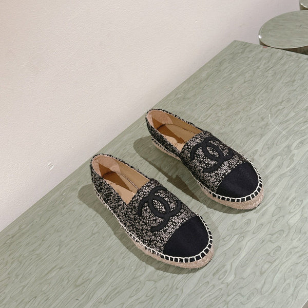 espadrilles black silver tweed black canvas