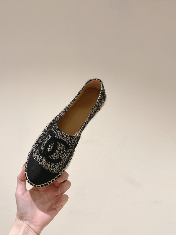 espadrilles black silver tweed black canvas
