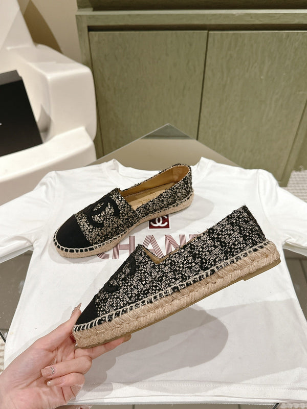 espadrilles black silver tweed black canvas