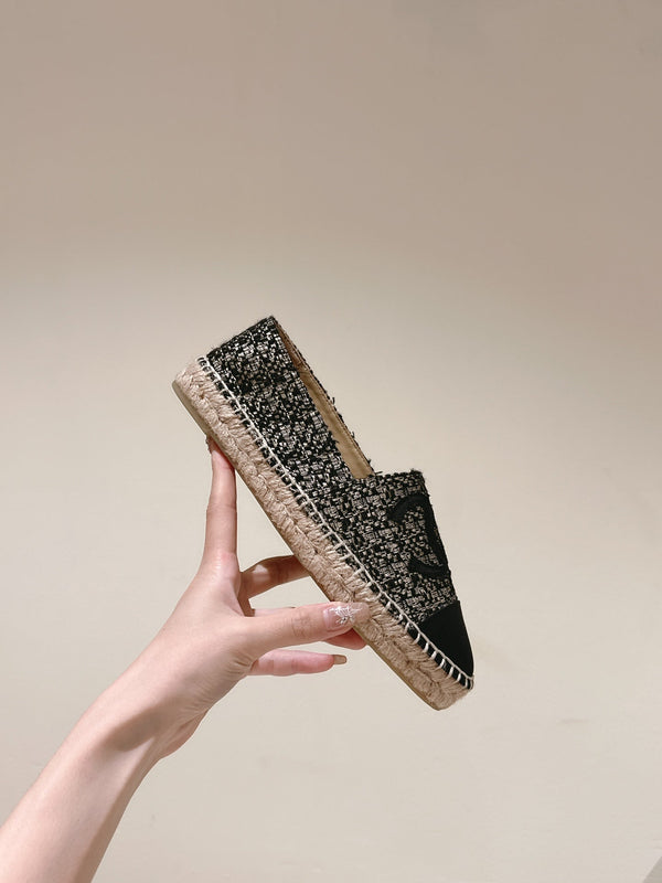 espadrilles black silver tweed black canvas
