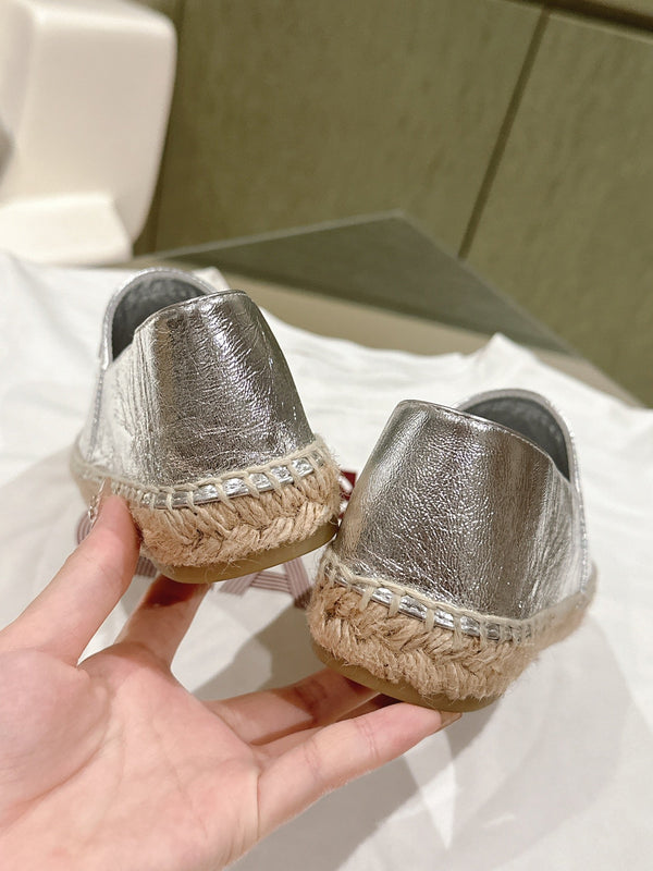 espadrillas in pelle di vitello metallizzata argento