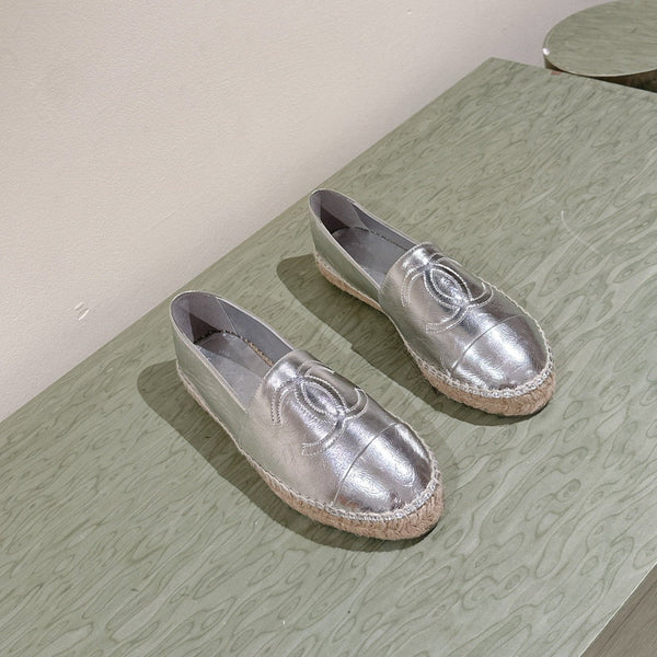 espadrillas in pelle di vitello metallizzata argento